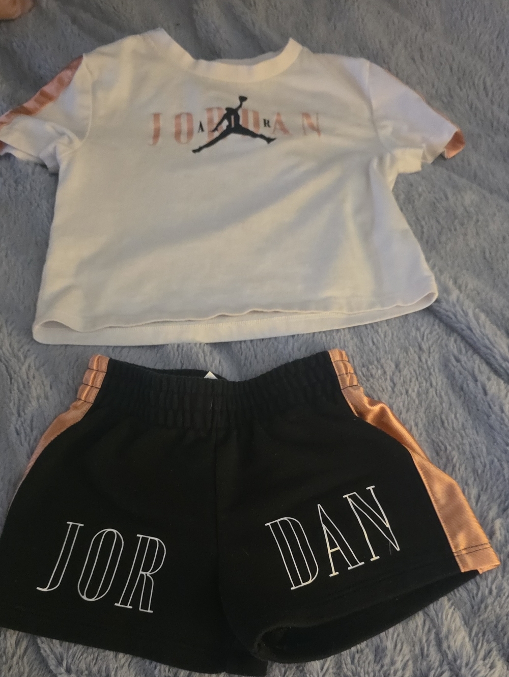 Jordan Kids White Tee & Black Shorts with Rose Gold Accents